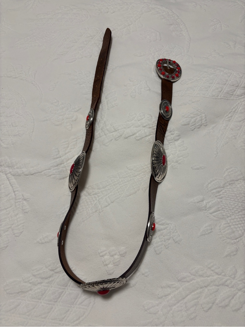 Zara Brown Leather Western Belt with Red Conchos